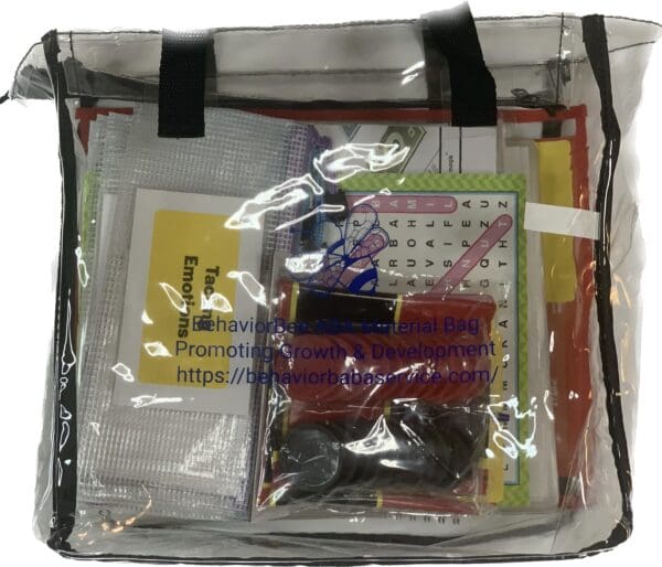 A clear bag with some items inside of it